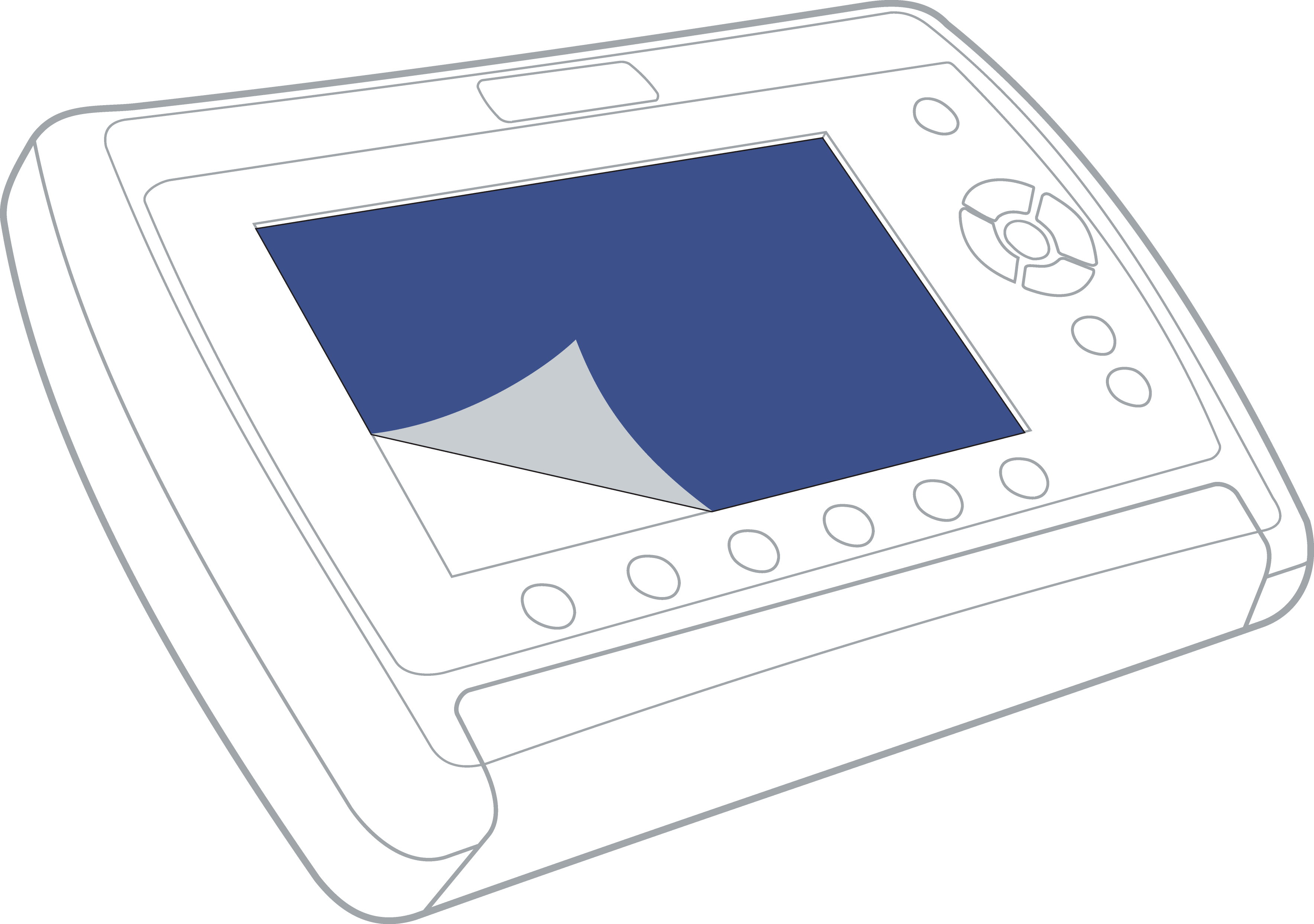 Simplified diagram of the 7" LCD screen protective film installation on an RXT-1200 series test set.