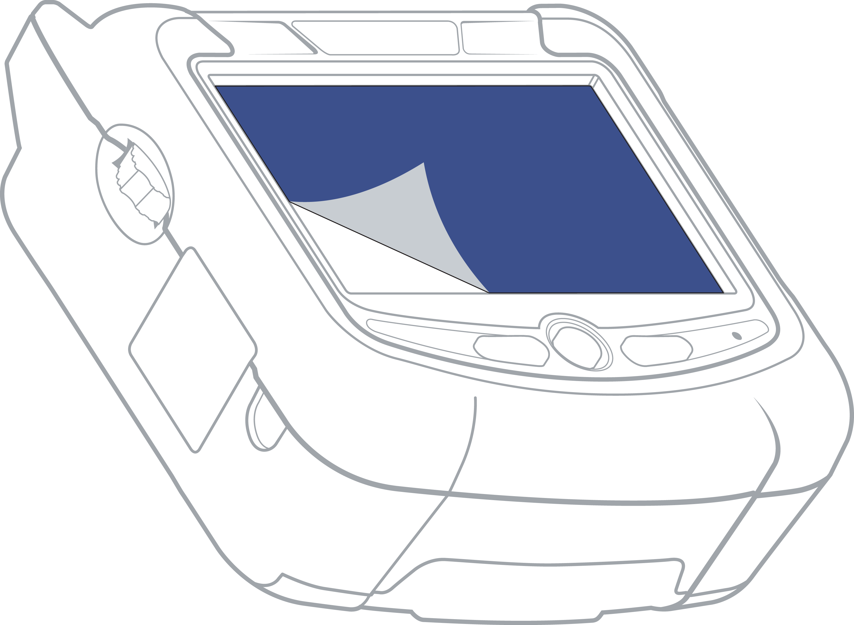 Simplified diagram of the 5" LCD screen protective film installation on a V150 series test set.